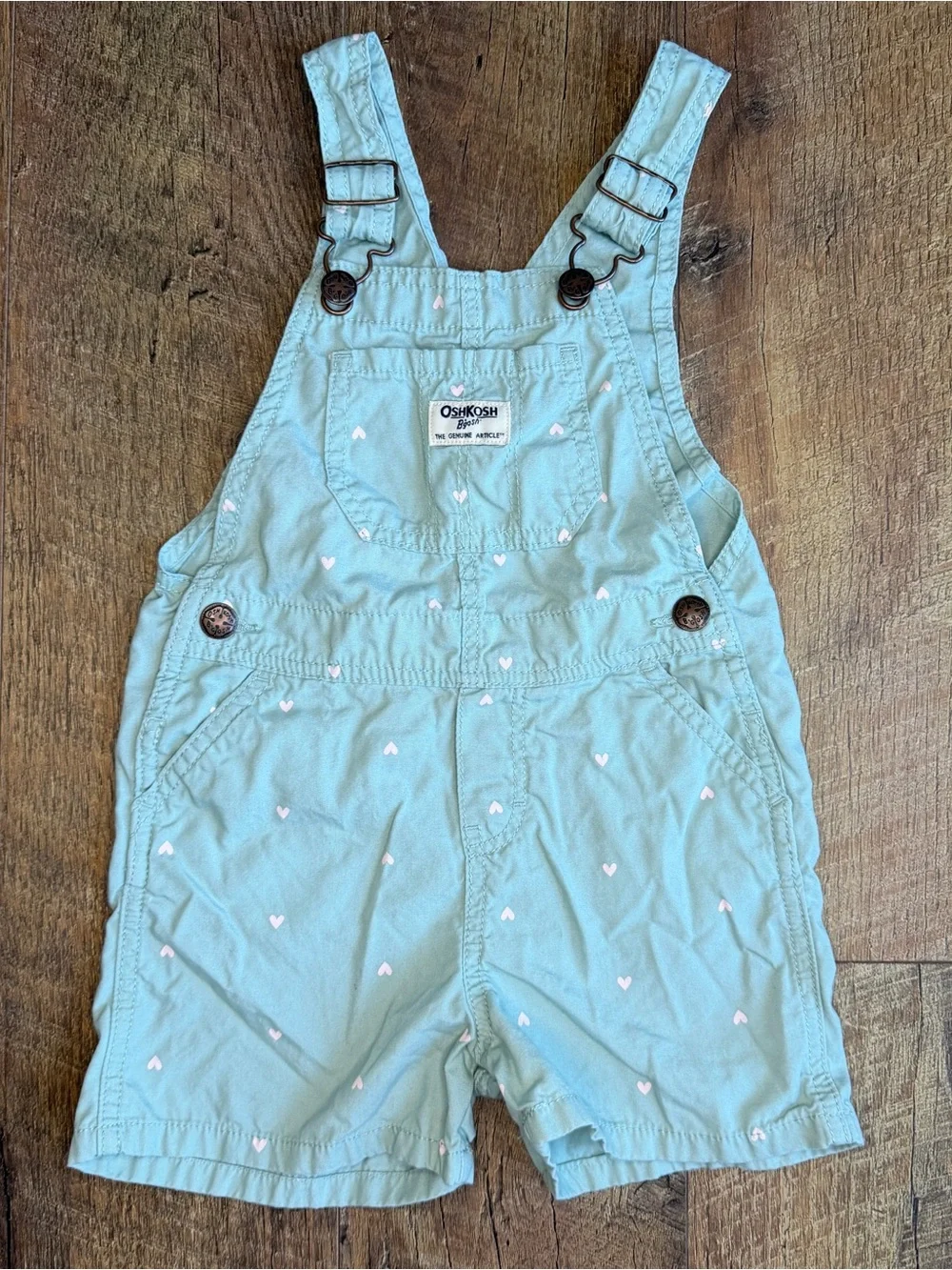 Osh Kosh B’gosh Toddler Girls Overall Adjustable Shorts Hearts Green Pink 4T
